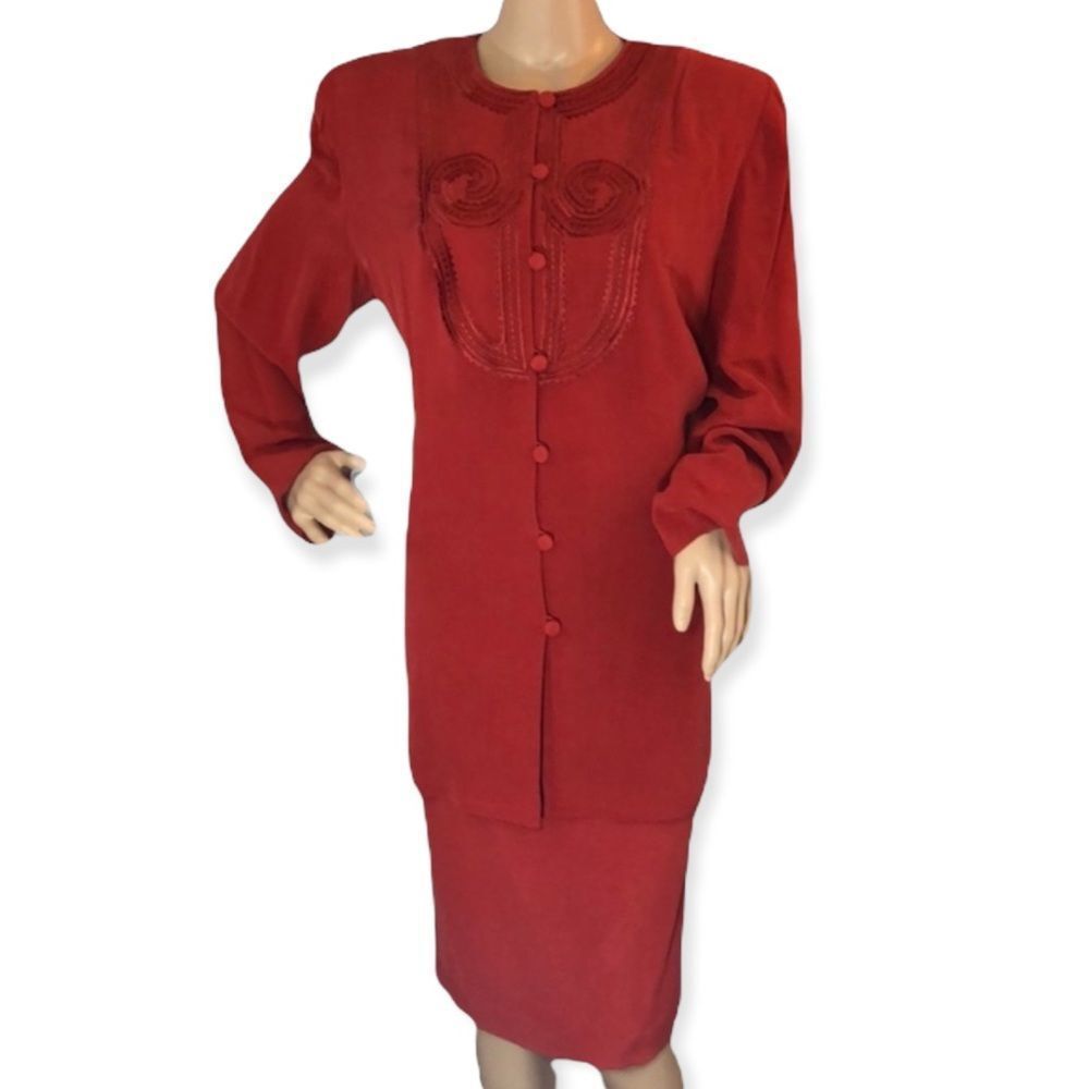 Adrianna Papell Orange Silk Skirt Suit NWT 16